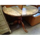 Pine oval topped table on 19thC Walnut base