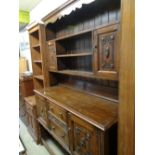 Oak 1920s Dresser with plate rack back and Barley twist supports