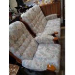 2 Seater wooden framed upholstered sofa and matching armchair