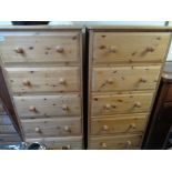 Pr. Of Pine 5 drawer chests with turned handles