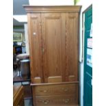 Pitch Pine Single Edwardian Wardrobe with drawer base