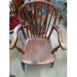 19thC Elm elbow chair with stick back