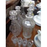 French Art Glass Carafe and 4 Tot glasses and a qty. of 19thC and Later decanters