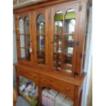 Modern Pine glazed dresser of 3 doors and drawer base