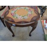 20thC Mahogany trolley and a Oval Walnut framed upholstered stool