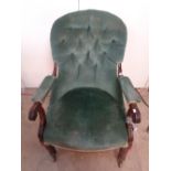 Victorian Rosewood framed Button back elbow chair with upholstered seat and back