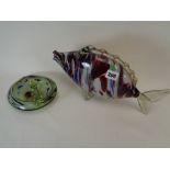 End of Day Art Glass Fish and a similar Swan dish