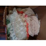 qty. of crochet doilies and tableware