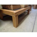 Heavy Modern Oak coffee table with inset marble inset