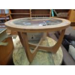 Asian circular coffee table with inset glass