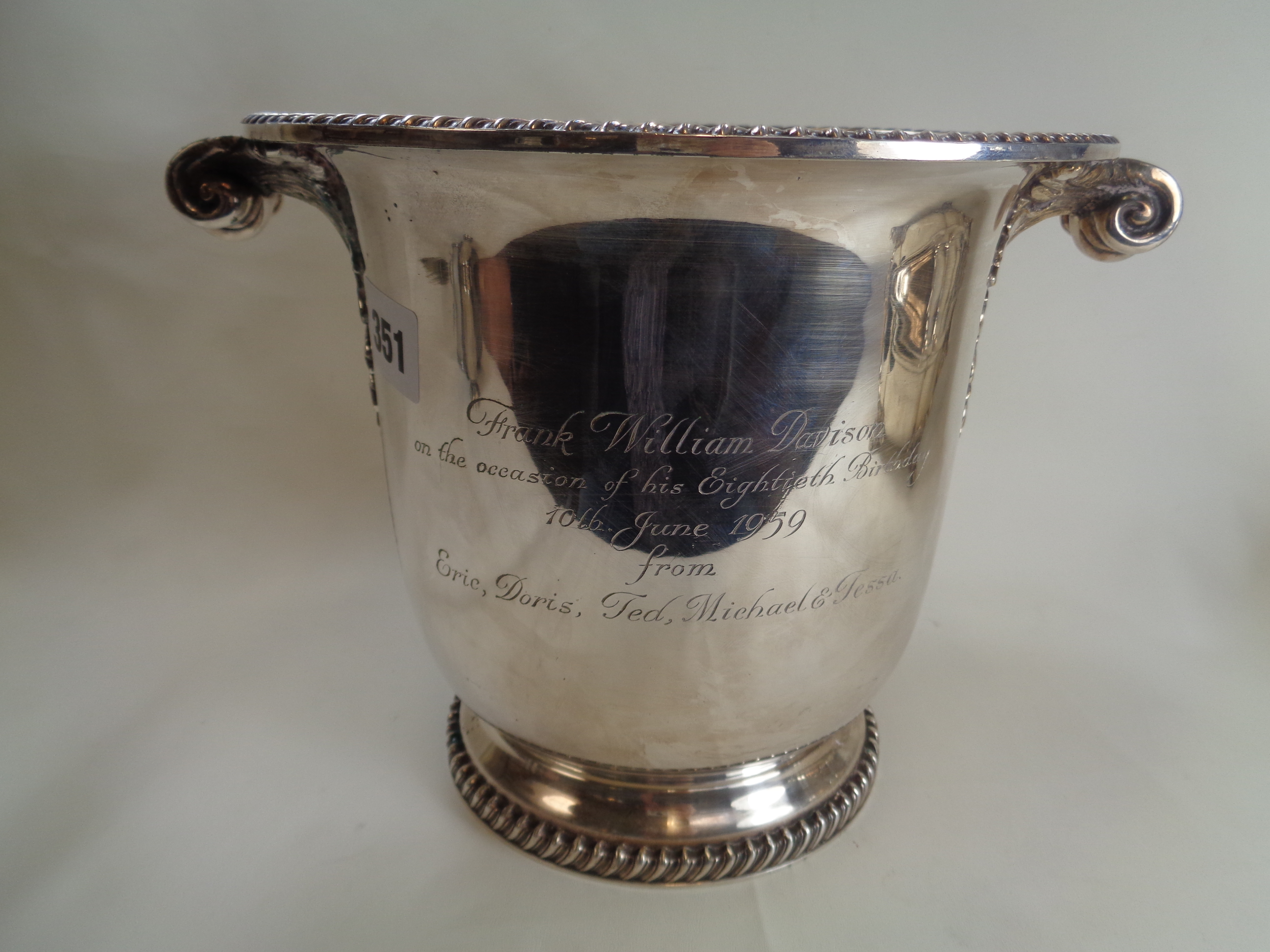 Asprey of London Silverplated Champagne bucket with scroll acanthus handles