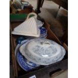 Qty. of Transfer printed wares inc. 2 19thC lidded tureens, Willow pattern meat plate etc.