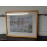 framed Pastel entitled 'Cold River' The Ouse at Hemingford by W J Gee