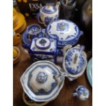 Collection of Blue and White Pottery inc. Wedgwood, Sadler, late Meyers etc.