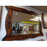 1920s Oak Shaped Frame mirror with applied decoration and bevel edge