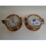 Plastimo Brass Barometer and Clock set