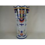 Large French Faience floral and swagger decorated vase with Yellow and blue banding, mark to base