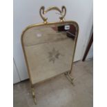 Edwardian Brass framed fire screen with inset bevelled mirror