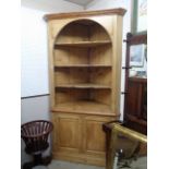 Reclaimed Pine corner cabinet with shaped shelves and panel cupboard base