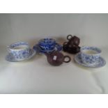 Early 20thC Chinese Pottery Teapot with 2 cups and saucers, Spode Italian Coffee can and saucer