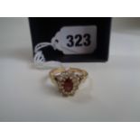 Ladies 9ct Gold Almandine garnet cluster ring with CZ setting 2g total weight
