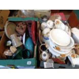 2 Boxes of Pottery and China inc. Blue Mountain, Staffordshire dinner set etc.