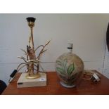 Italian L Galeotti Stork decorated table lamp and a Denby Foliate decorated vase