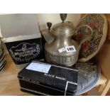 Nordic Pewter 3 Piece teaset, Wall charger and various metal ware