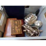 Box of various Silverplated tableware, Cased set of Cutlery and various boxes