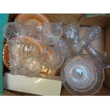 Box of assorted Pressed and other glassware inc. Royal Commemorative glass set