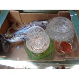 Pr. Of End of Day Glass fishes and a qty.of assorted glassware