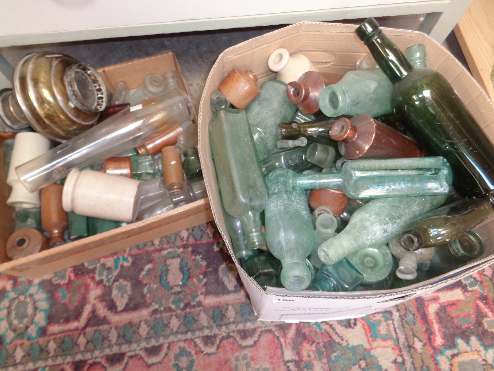 2 Boxes of assorted Vintage Bottles inc. Ginger Beer, Ink Bottles etc.