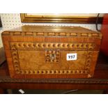 Large Tunbridge inlaid sewing box with assorted sewing items