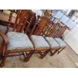 Set of 4 Oak Barley twist Chairs with upholstered drop in seats