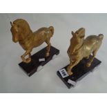 Pr. Of Heavy Brass Desk Horse figures mounted on wooden bases