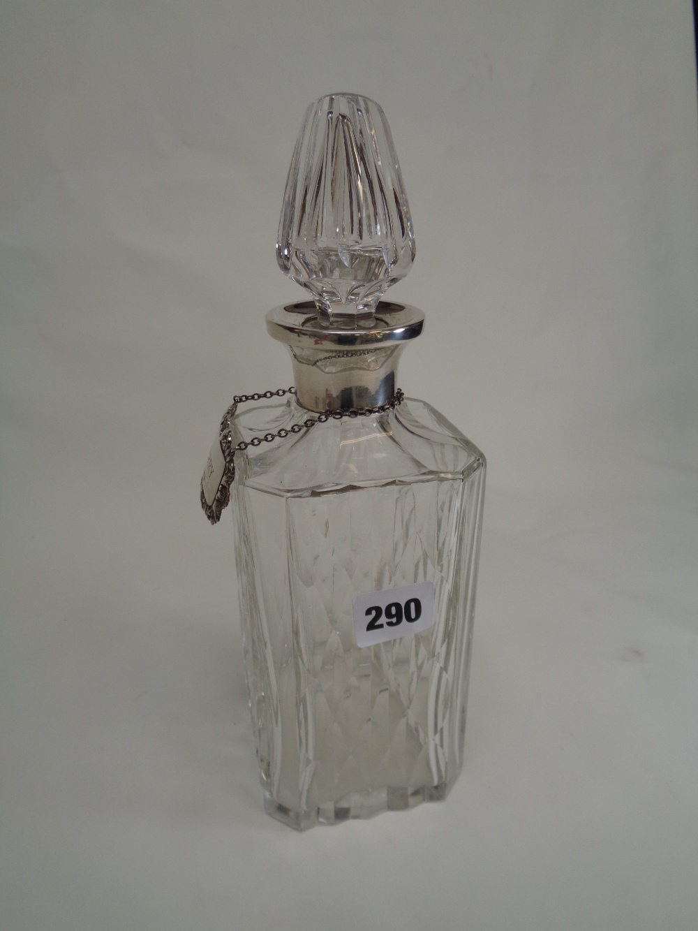 20thC Silver collared Decanter with Silver Sherry Label