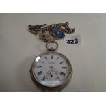 H Samuel of Manchester Silver gents Pocket watch with Silver watch chain and a Sheffield Equalized