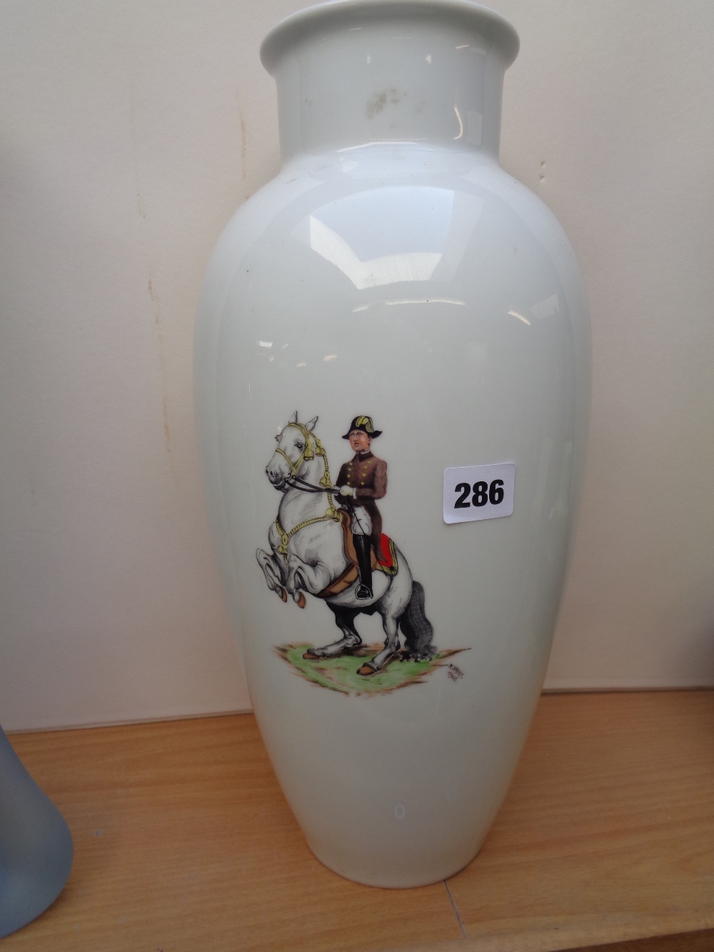 Porcelain Vase depicting Napoleonic Soldier on horseback marked to base Vienna Austria