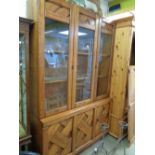 Stained Oak 20thc Glazed cabinet with cupboard base