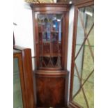 20thC Mahogany corner cabinet with astragal glazing