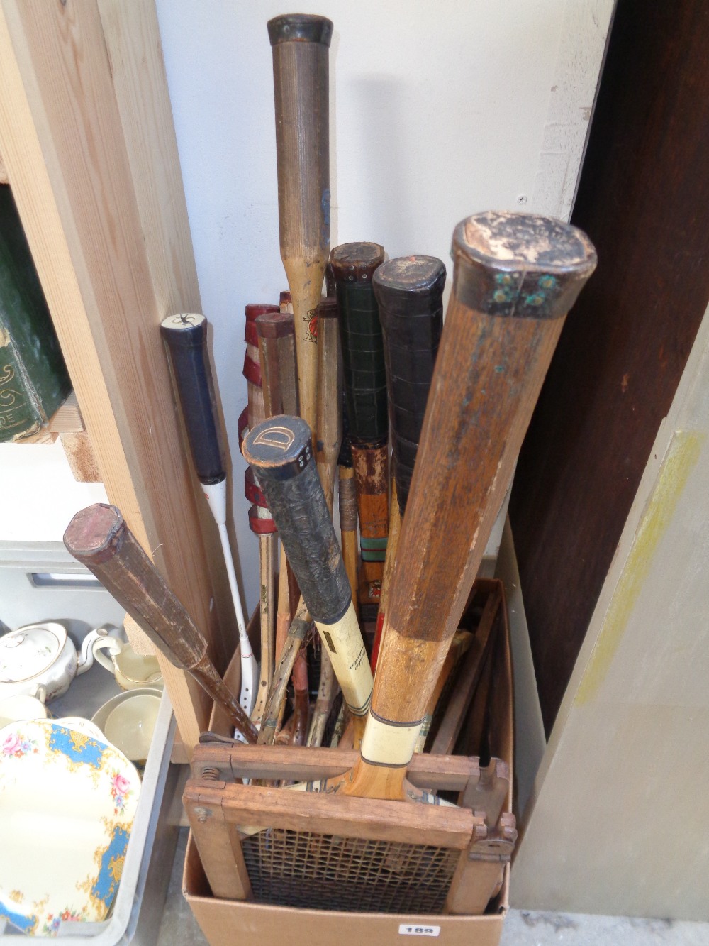 Box of assorted Vintage Rackets inc. Dunlop etc.