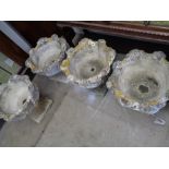 Set of 4 20thC Concrete Garden Acanthus flower urns on Square foliate bases