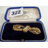 Victorian 15ct Gold Foliate design brooch with seed pearl and Diamond setting 3.6g total weight