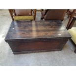 19thC Pine Blanket box with Cast Handles and corner braces