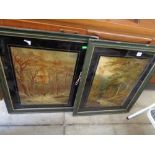 Pr. Of Edwardian woodland prints in green frames