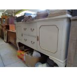 Edwardian Painted Sideboard with brass drop handles above cabriole legs