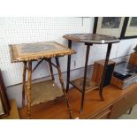 Highly Carved Octagonal side table with under tier and a Bamboo jardinière stand