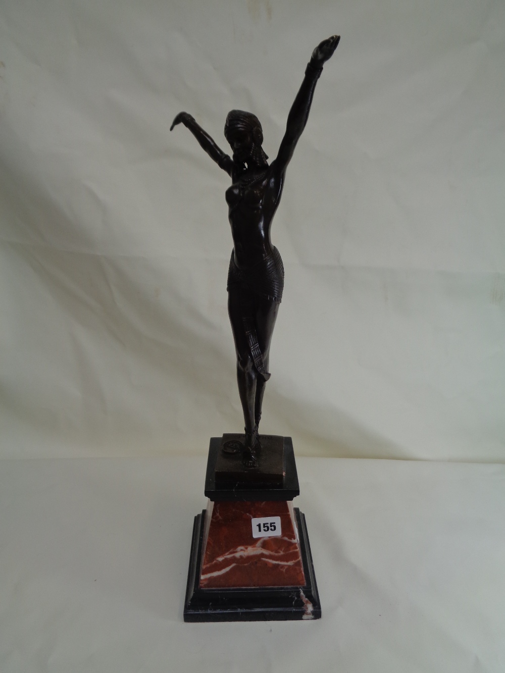 Reproduction Bronze of a 1920s Flapper semi nude on marble base with applied lozenge signed D H