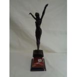 Reproduction Bronze of a 1920s Flapper semi nude on marble base with applied lozenge signed D H