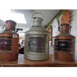 Pr. Vintage Copper Ships lamps and a Painted Port Lamp